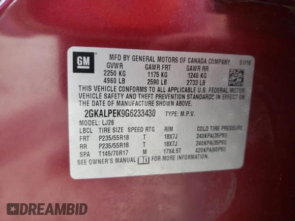 ✅ 2016 GMC Terrain SLT • VIN: 2GKALPEK9G6233430 • Lot: 67636085. Listed on Copart with 163,803 mi. Free auction sales archive from the USA and detailed vehicle history report at DreamBid. Image 13.