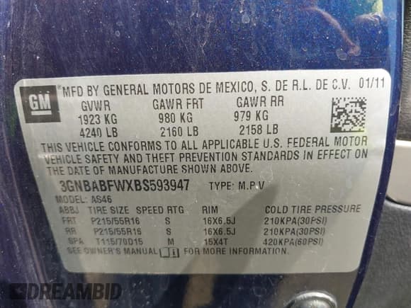 ✅ 2011 Chevrolet HHR 1LT • VIN: 3GNBABFWXBS593947 • Lot: 41973028. Listed on IAAI with 192,885 mi. Free auction sales archive from the USA and detailed vehicle history report at DreamBid. Image 9.