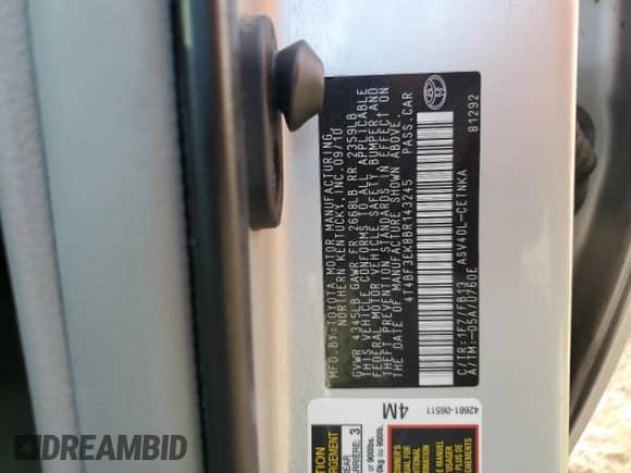 2011 Toyota Camry LE с VIN 4T4BF3EK8BR143245, выставлен на аукционе Copart как лот 84805515 с пробегом 114 150 миль миль и Списание • Salvage title. История ставок и продаж доступна на DreamBid. Изображение 12.