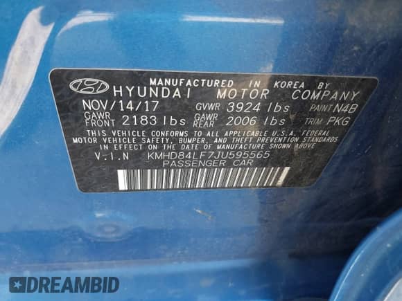 2018 Hyundai Elantra Value Edition with VIN KMHD84LF7JU595565, listed as a IAAI auction lot 40461015 with 72,180 mi miles and . Bid and sale history available at DreamBid. Image 9.