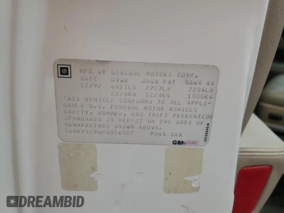 ✅ 1993 Cadillac Seville STS • VIN: 1G6KY5296PU814007 • Lot: 53470175. Listed on Copart with 127,366 mi. Free auction sales archive from the USA and detailed vehicle history report at DreamBid. Image 12.