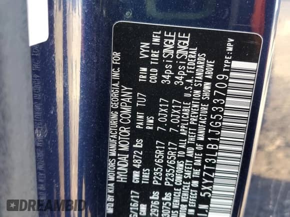 2018 Hyundai Santa Fe 2.4L с VIN 5XYZT3LB1JG533709, выставлен на аукционе Copart как лот 86217035 с пробегом 122 922 миль миль и Списание • Salvage title. История ставок и продаж доступна на DreamBid. Изображение 14.