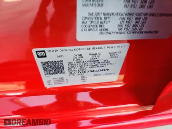 ✅ 2021 Chevrolet Silverado 1500 RST • VIN: 3GCUYEED7MG334370 • Lot: 82271005. Wystawiony na Copart z przebiegiem 85 017 mil. Bezpłatny archiwum sprzedaży aukcyjnych z USA i szczegółowy raport historii pojazdu na DreamBid. Zdjęcie 12.