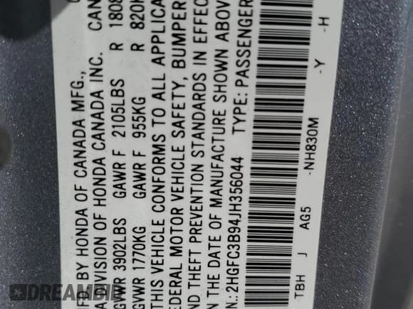 ✅ 2018 Honda Civic Touring • VIN: 2HGFC3B94JH356044 • Lot: 49740995. Listed on Copart with 56,302 mi. Free auction sales archive from the USA and detailed vehicle history report at DreamBid. Image 15.