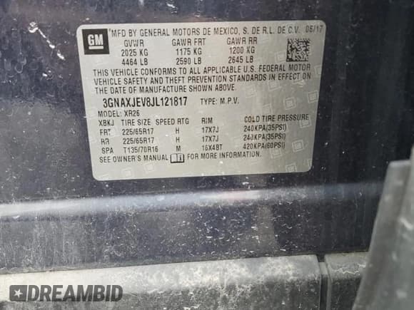 ✅ 2018 Chevrolet Equinox LT • VIN: 3GNAXJEV8JL121817 • Лот: 85147765. Опубликован ранее на Copart с пробегом 128 817 миль. Бесплатный доступ к архиву аукционных продаж из США и подробный отчёт об истории автомобиля на DreamBid. Изображение 14.