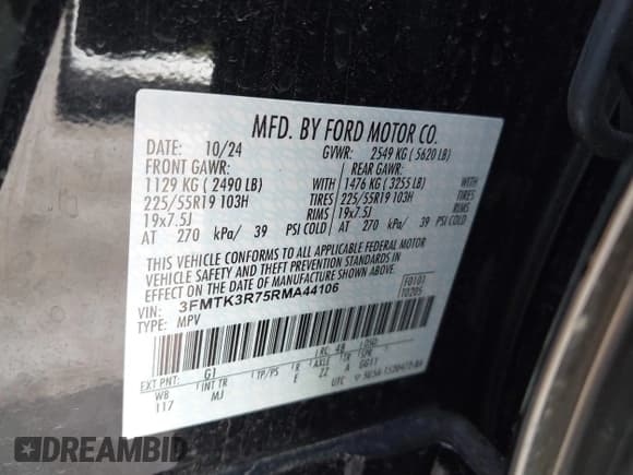 ✅ 2024 Ford Mustang Mach-E Premium • VIN: 3FMTK3R75RMA44106 • Lot: 43154178. Listed on IAAI with 8,549 mi. Free auction sales archive from the USA and detailed vehicle history report at DreamBid. Image 9.