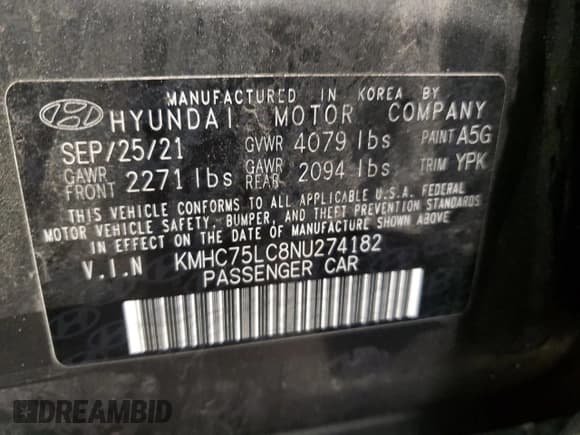 ✅ 2022 Hyundai Ioniq SE • VIN: KMHC75LC8NU274182 • Lot: 87209984. Wystawiony na Copart z przebiegiem 111 469 mil. Bezpłatny archiwum sprzedaży aukcyjnych z USA i szczegółowy raport historii pojazdu na DreamBid. Zdjęcie 12.