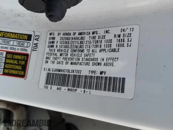 ✅ 2013 Honda CR-V LX • VIN: 5J6RM4H37DL067002 • Лот: 82686655. Опубликован ранее на Copart с пробегом 69 956 миль. Бесплатный доступ к архиву аукционных продаж из США и подробный отчёт об истории автомобиля на DreamBid. Изображение 14.