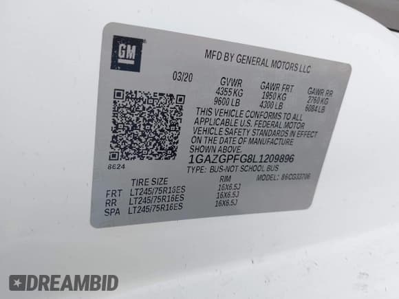 ✅ 2020 Chevrolet Express Passenger LT • VIN: 1GAZGPFG8L1209896 • Lot: 41509992. Listed on IAAI with 240,207 mi. Free auction sales archive from the USA and detailed vehicle history report at DreamBid. Image 9.