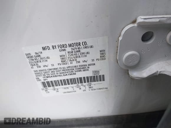 ✅ 2020 Ford Explorer • VIN: 1FMSK8BH6LGA19650 • Lot: 40907355. Listed on IAAI with 105,816 mi. Free auction sales archive from the USA and detailed vehicle history report at DreamBid. Image 9.