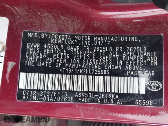 ✅ 2017 Toyota Camry SE • VIN: 4T1BF1FK2HU725685 • Лот: 43291439. Опубликован ранее на IAAI с пробегом 142 852 миль. Бесплатный доступ к архиву аукционных продаж из США и подробный отчёт об истории автомобиля на DreamBid. Изображение 9.