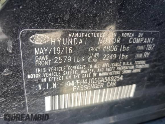 2016 Hyundai Azera Limited с VIN KMHFH4JG5GA569254, выставлен на аукционе Copart как лот 47073805 с пробегом 166 862 миль миль и Списание • Salvage title. История ставок и продаж доступна на DreamBid. Изображение 15.