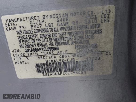 ✅ 2012 Nissan Sentra S • VIN: 3N1AB6APXCL695059 • Лот: 42172105. Опубликован ранее на IAAI с пробегом 195 371 миль. Бесплатный доступ к архиву аукционных продаж из США и подробный отчёт об истории автомобиля на DreamBid. Изображение 9.