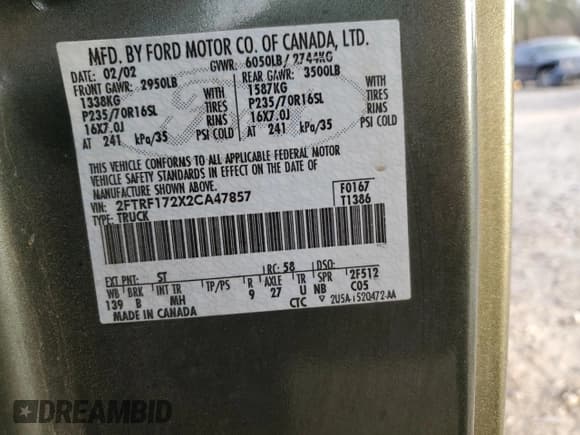 ✅ 2002 Ford F-150 XL • VIN: 2FTRF172X2CA47857 • Lot: 42640365. Wystawiony na Copart z przebiegiem 98 526 mil. Bezpłatny archiwum sprzedaży aukcyjnych z USA i szczegółowy raport historii pojazdu na DreamBid. Zdjęcie 12.