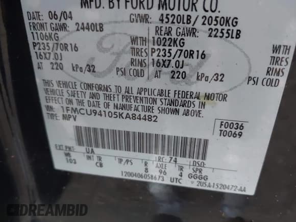 ✅ 2005 Ford Escape Limited • VIN: 1FMCU94105KA84482 • Лот: 42364481. Опубликован ранее на IAAI с пробегом 191 036 миль. Бесплатный доступ к архиву аукционных продаж из США и подробный отчёт об истории автомобиля на DreamBid. Изображение 9.