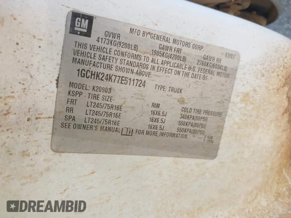 ✅ 2007 Chevrolet Silverado 2500HD 1LT • VIN: 1GCHK24K77E511724 • Лот: 43221523. Опубликован ранее на IAAI с пробегом Не указан. Бесплатный доступ к архиву аукционных продаж из США и подробный отчёт об истории автомобиля на DreamBid. Изображение 6.
