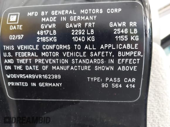 ✅ 1997 Cadillac Catera • VIN: W06VR54R9VR162389 • Lot: 40142990. Listed on IAAI with 111,558 mi. Free auction sales archive from the USA and detailed vehicle history report at DreamBid. Image 9.