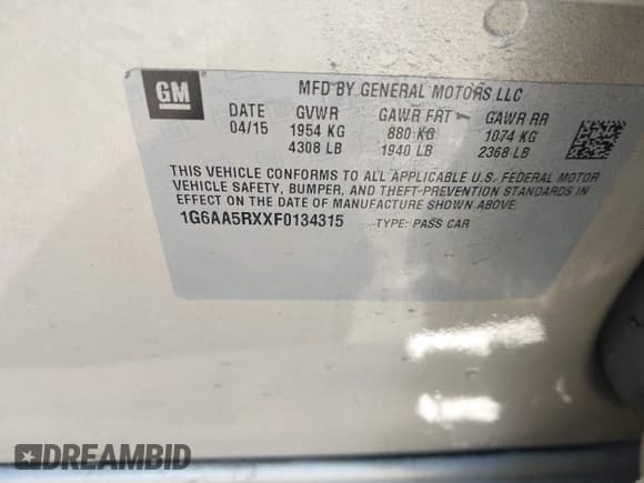 ✅ 2015 Cadillac ATS Standard RWD • VIN: 1G6AA5RXXF0134315 • Lot: 41706490. Listed on IAAI with 175,420 mi. Free auction sales archive from the USA and detailed vehicle history report at DreamBid. Image 9.