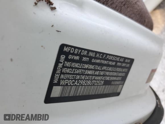 ✅ 2008 Porsche Boxster • VIN: WP0CA29828U712528 • Lot: 76091634. Listed on Copart with 107,931 mi. Free auction sales archive from the USA and detailed vehicle history report at DreamBid. Image 12.