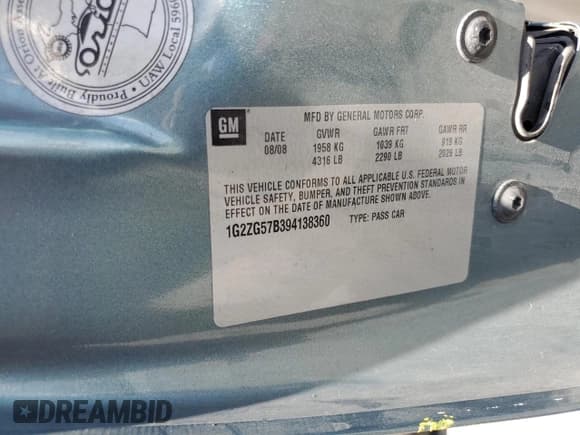 ✅ 2009 Pontiac G6 1SA • VIN: 1G2ZG57B394138360 • Lot: 64112955. Wystawiony na Copart z przebiegiem 187 133 mil. Bezpłatny archiwum sprzedaży aukcyjnych z USA i szczegółowy raport historii pojazdu na DreamBid. Zdjęcie 12.