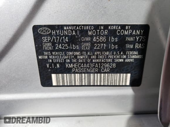 ✅ 2015 Hyundai Sonata Limited • VIN: KMHEC4A43FA129628 • Lot: 45209123. Listed on Copart with 142,389 mi. Free auction sales archive from the USA and detailed vehicle history report at DreamBid. Image 12.