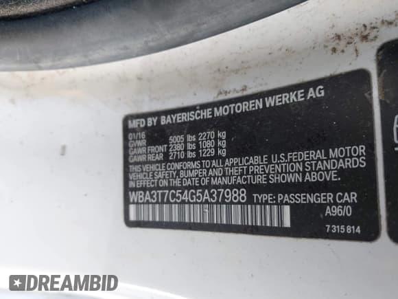 ✅ 2016 BMW 4 Series 435i xDrive • VIN: WBA3T7C54G5A37988 • Lot: 42279599. Listed on IAAI with 92,314 mi. Free auction sales archive from the USA and detailed vehicle history report at DreamBid. Image 9.