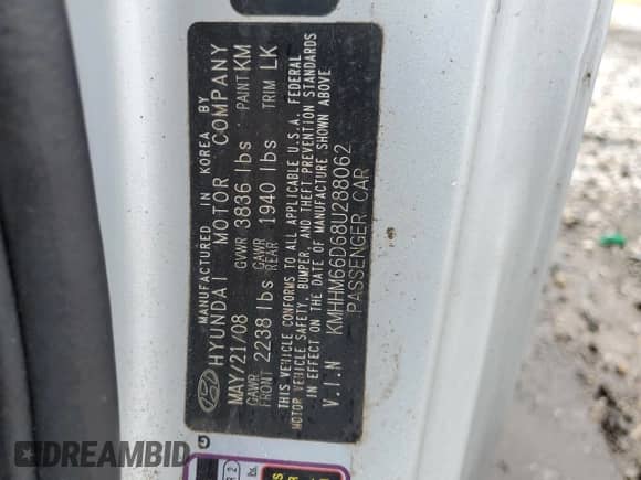 2008 Hyundai Tiburon GS с VIN KMHHM66D68U288062, выставлен на аукционе Copart как лот 58261695 с пробегом 130 310 миль миль и Чистый • Clean title. История ставок и продаж доступна на DreamBid. Изображение 12.