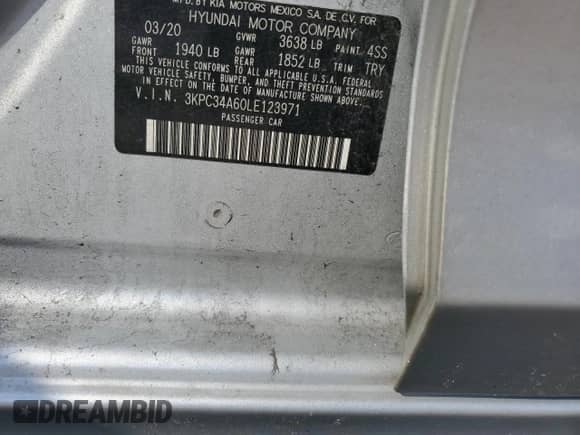 2020 Hyundai Accent Limited z VIN 3KPC34A60LE123971, wystawiony jako Copart lot #65095685 z przebiegiem Nie podano mil oraz Szkoda całkowita • Salvage title. Historia ofert i sprzedaży dostępna na DreamBid. Obrazek 12.