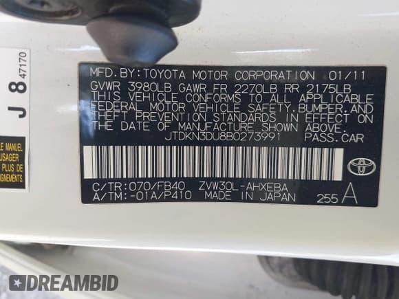 ✅ 2011 Toyota Prius III • VIN: JTDKN3DU8B0273991 • Lot: 43309623. Listed on IAAI with 210,591 mi. Free auction sales archive from the USA and detailed vehicle history report at DreamBid. Image 9.