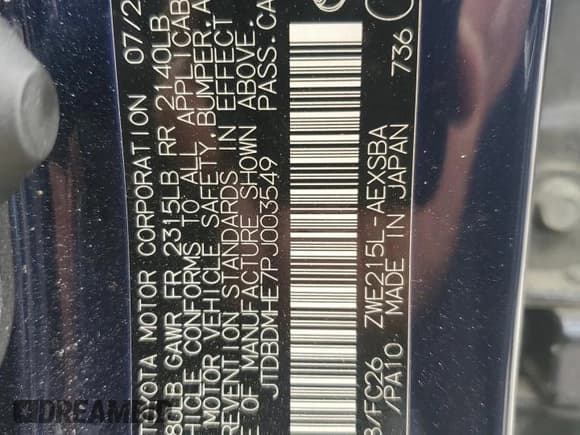 ✅ 2023 Toyota Corolla Hybrid LE • VIN: JTDBDMHE7PJ003549 • Lot: 61197155. Wystawiony na Copart z przebiegiem 138 292 mil. Bezpłatny archiwum sprzedaży aukcyjnych z USA i szczegółowy raport historii pojazdu na DreamBid. Zdjęcie 12.