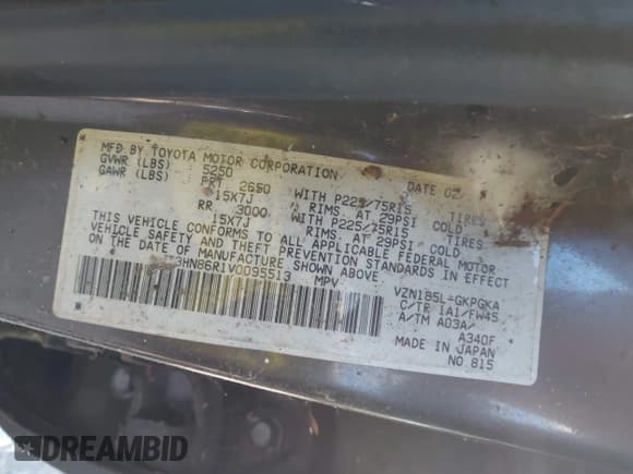 ✅ 1997 Toyota 4Runner SR5 • VIN: JT3HN86R1V0095513 • Lot: 43689117. Listed on IAAI with 206,372 mi. Free auction sales archive from the USA and detailed vehicle history report at DreamBid. Image 9.