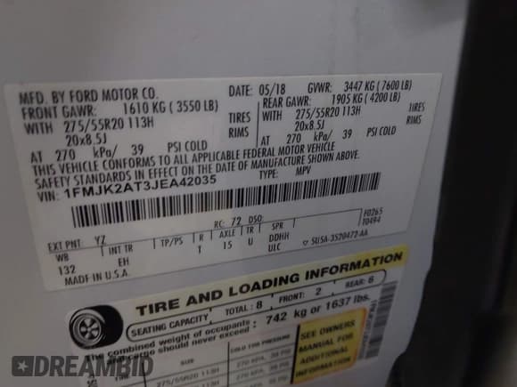 ✅ 2018 Ford Expedition Max Limited • VIN: 1FMJK2AT3JEA42035 • Lot: 42206053. Wystawiony na IAAI z przebiegiem 226 309 mil. Bezpłatny archiwum sprzedaży aukcyjnych z USA i szczegółowy raport historii pojazdu na DreamBid. Zdjęcie 9.