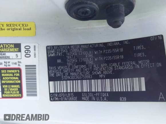 ✅ 2016 Toyota Sienna XLE • VIN: 5TDYK3DC9GS759983 • Лот: 40859938. Опубликован ранее на IAAI с пробегом 120 066 миль. Бесплатный доступ к архиву аукционных продаж из США и подробный отчёт об истории автомобиля на DreamBid. Изображение 9.