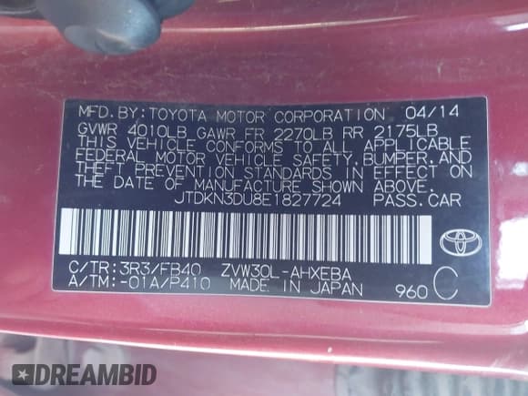 ✅ 2014 Toyota Prius Two • VIN: JTDKN3DU8E1827724 • Lot: 43793279. Listed on IAAI with 202,722 mi. Free auction sales archive from the USA and detailed vehicle history report at DreamBid. Image 9.