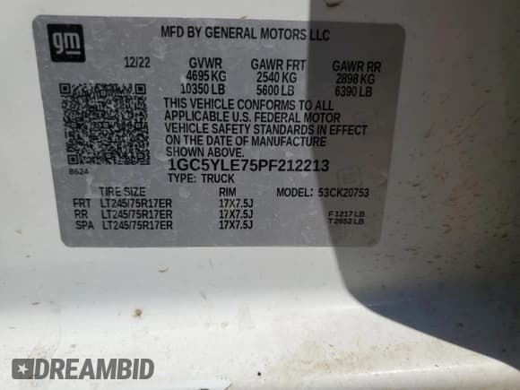 ✅ 2023 Chevrolet Silverado 2500HD Work Truck • VIN: 1GC5YLE75PF212213 • Лот: 68707645. Опубликован ранее на Copart с пробегом 60 682 миль. Бесплатный доступ к архиву аукционных продаж из США и подробный отчёт об истории автомобиля на DreamBid. Изображение 12.