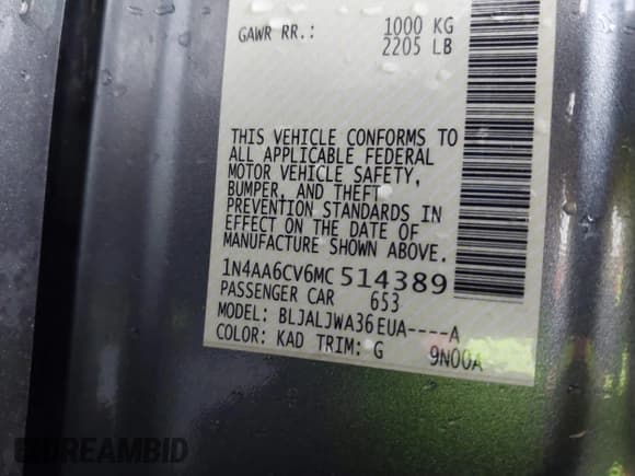 ✅ 2021 Nissan Maxima SV • VIN: 1N4AA6CV6MC514389 • Лот: 43276783. Опубликован ранее на IAAI с пробегом 66 485 миль. Бесплатный доступ к архиву аукционных продаж из США и подробный отчёт об истории автомобиля на DreamBid. Изображение 9.