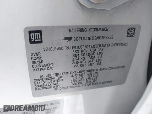 ✅ 2022 GMC Sierra 1500 SLT • VIN: 3GTUUDED9NG637299 • Lot: 43056400. Listed on IAAI with 70,985 mi. Free auction sales archive from the USA and detailed vehicle history report at DreamBid. Image 9.