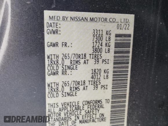 ✅ 2022 Nissan Titan Pro-4X • VIN: 1N6AA1ED6NN102073 • Lot: 79426444. Wystawiony na Copart z przebiegiem 18 292 mil. Bezpłatny archiwum sprzedaży aukcyjnych z USA i szczegółowy raport historii pojazdu na DreamBid. Zdjęcie 12.