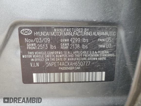 ✅ 2010 Hyundai Sonata GLS • VIN: 5NPET4ACXAH650777 • Лот: 84769004. Опубликован ранее на Copart с пробегом 208 617 миль. Бесплатный доступ к архиву аукционных продаж из США и подробный отчёт об истории автомобиля на DreamBid. Изображение 12.