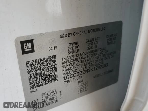 ✅ 2019 Chevrolet Colorado 2WD Work Truck • VIN: 1GCGSBEN3K1292183 • Лот: 89837435. Опубликован ранее на Copart с пробегом 70 167 миль. Бесплатный доступ к архиву аукционных продаж из США и подробный отчёт об истории автомобиля на DreamBid. Изображение 12.