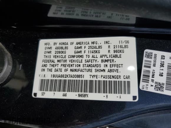 ✅ 2007 Acura TL • VIN: 19UUA662X7A008851 • Lot: 70740225. Listed on Copart with 110,934 mi. Free auction sales archive from the USA and detailed vehicle history report at DreamBid. Image 13.