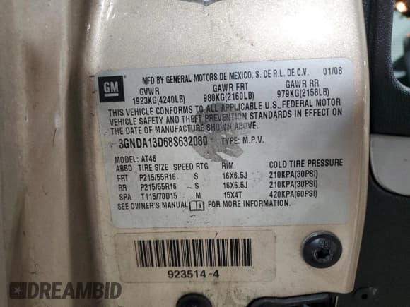 ✅ 2008 Chevrolet HHR LS • VIN: 3GNDA13D68S632080 • Lot: 84435554. Listed on Copart with 160,758 mi. Free auction sales archive from the USA and detailed vehicle history report at DreamBid. Image 13.