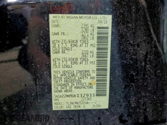 ✅ 2016 Nissan Murano S • VIN: 5N1AZ2MH9GN132933 • Lot: 94102355. Listed on Copart with 191,732 mi. Free auction sales archive from the USA and detailed vehicle history report at DreamBid. Image 13.