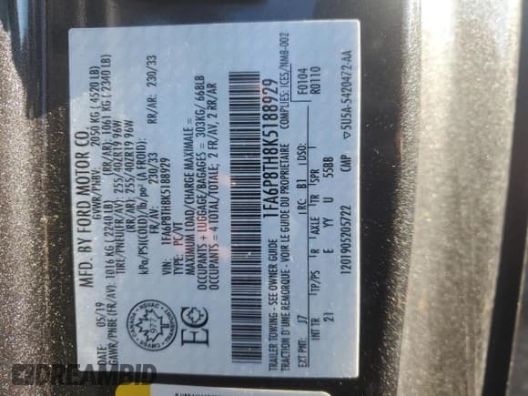 ✅ 2019 Ford Mustang EcoBoost • VIN: 1FA6P8TH8K5188929 • Lot: 92329395. Wystawiony na Copart z przebiegiem Nie podano. Bezpłatny archiwum sprzedaży aukcyjnych z USA i szczegółowy raport historii pojazdu na DreamBid. Zdjęcie 13.