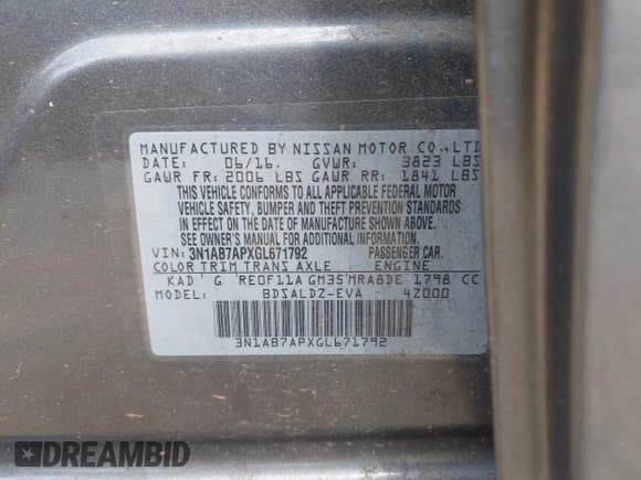 ✅ 2016 Nissan Sentra SV • VIN: 3N1AB7APXGL671792 • Lot: 42920358. Wystawiony na IAAI z przebiegiem 71 450 mil. Bezpłatny archiwum sprzedaży aukcyjnych z USA i szczegółowy raport historii pojazdu na DreamBid. Zdjęcie 9.