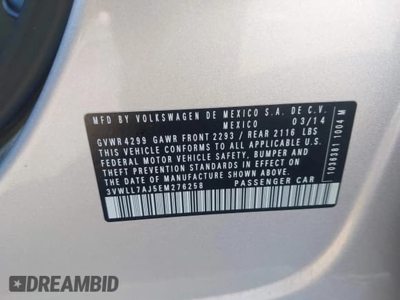 ✅ 2014 Volkswagen Jetta TDI w/Premium • VIN: 3VWLL7AJ5EM276258 • Лот: 43652682. Опубликован ранее на IAAI с пробегом 241 774 миль. Бесплатный доступ к архиву аукционных продаж из США и подробный отчёт об истории автомобиля на DreamBid. Изображение 9.