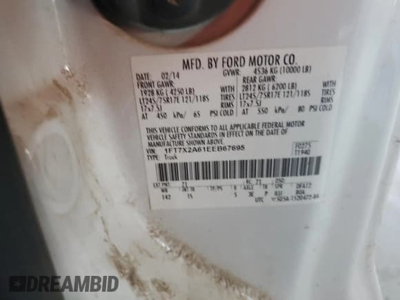 ✅ 2014 Ford F-250 XL • VIN: 1FT7X2A61EEB67695 • Lot: 60859385. Listed on Copart with 117,872 mi. Free auction sales archive from the USA and detailed vehicle history report at DreamBid. Image 12.