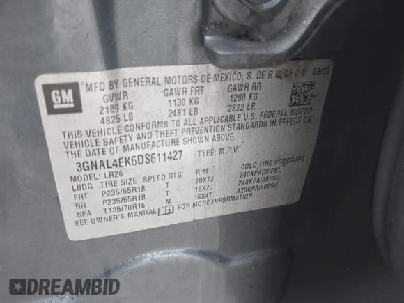 ✅ 2013 Chevrolet Captiva Sport LTZ • VIN: 3GNAL4EK6DS611427 • Lot: 41751193. Wystawiony na IAAI z przebiegiem 152 960 mil. Bezpłatny archiwum sprzedaży aukcyjnych z USA i szczegółowy raport historii pojazdu na DreamBid. Zdjęcie 9.