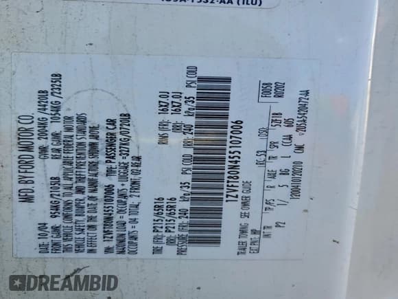 ✅ 2005 Ford Mustang Deluxe • VIN: 1ZVFT80N455107006 • Лот: 94484955. Опубликован ранее на Copart с пробегом 201 661 миль. Бесплатный доступ к архиву аукционных продаж из США и подробный отчёт об истории автомобиля на DreamBid. Изображение 12.