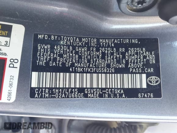 ✅ 2015 Toyota Camry XSE • VIN: 4T1BK1FK3FU558326 • Лот: 42717264. Опубликован ранее на IAAI с пробегом 54 141 миль. Бесплатный доступ к архиву аукционных продаж из США и подробный отчёт об истории автомобиля на DreamBid. Изображение 9.